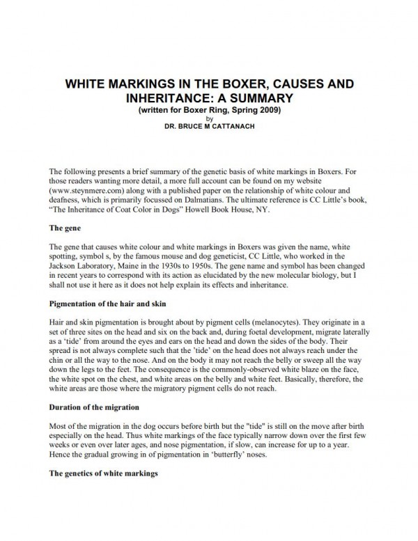 WHITE MARKINGS IN THE BOXER, CAUSES AND INHERITANC